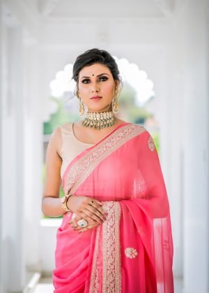 Handcrafted Platinum Chiffon Saree